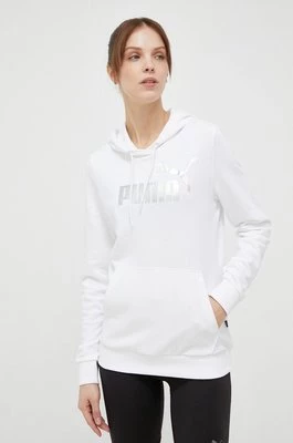 Puma bluza dresowa kolor biały z kapturem z nadrukiem 849096