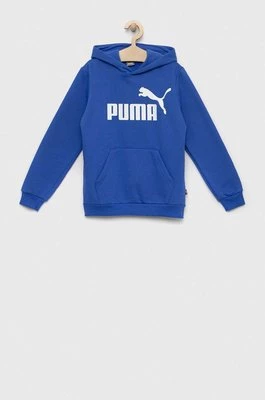 Puma bluza dziecięca ESS Big Logo Hoodie FL B kolor niebieski z kapturem wzorzysta