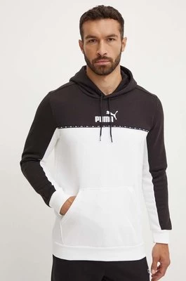 Puma bluza ESS BLOCK x TAPE męska kolor biały z kapturem wzorzysta 673342