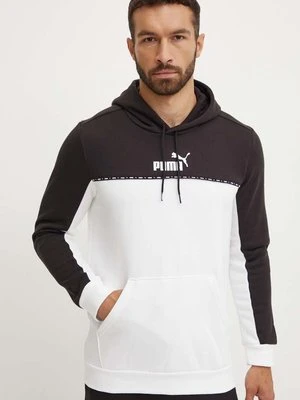 Puma bluza ESS BLOCK x TAPE męska kolor biały z kapturem wzorzysta 673342