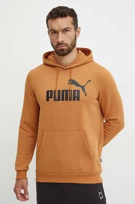 Puma bluza męska kolor brązowy z kapturem z nadrukiem