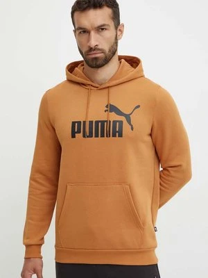 Puma bluza męska kolor brązowy z kapturem z nadrukiem