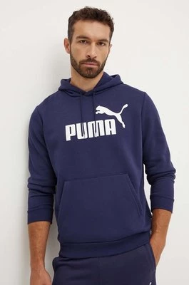 Puma bluza męska kolor granatowy z kapturem z nadrukiem