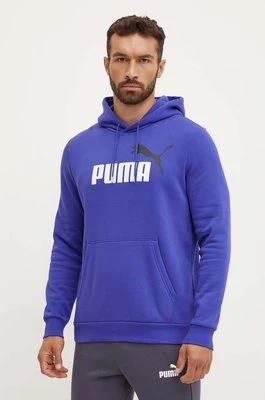 Puma bluza męska kolor niebieski z kapturem z nadrukiem