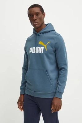 Puma bluza męska kolor niebieski z kapturem z nadrukiem