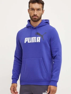 Puma bluza męska kolor niebieski z kapturem z nadrukiem