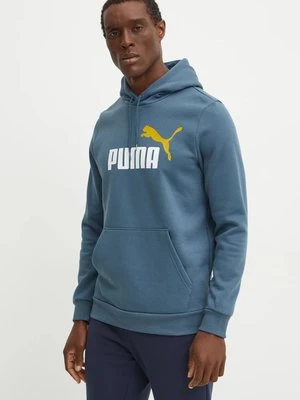 Puma bluza męska kolor niebieski z kapturem z nadrukiem