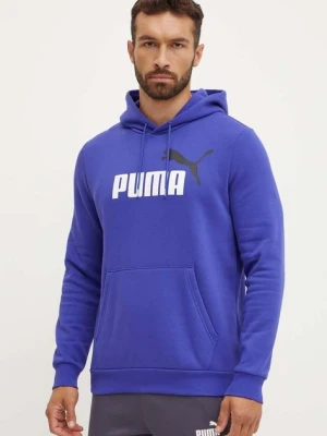 Puma bluza męska kolor niebieski z kapturem z nadrukiem