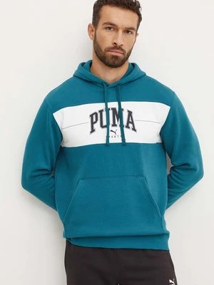 Puma bluza męska kolor turkusowy z kapturem wzorzysta 681796