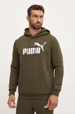 Puma bluza męska kolor zielony z kapturem z nadrukiem