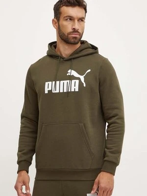 Puma bluza męska kolor zielony z kapturem z nadrukiem