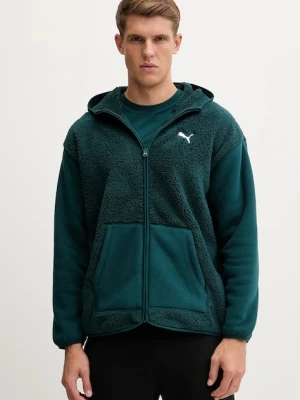 Puma bluza polarowa męska kolor zielony z kapturem gładka 688260