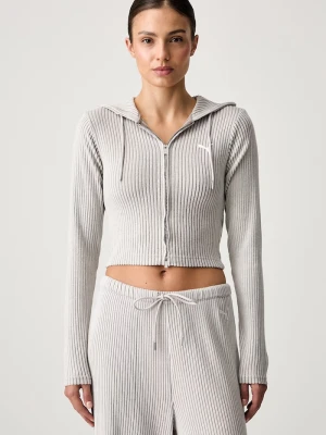 Puma bluza rozpinana z kapturem damska Essentials Ribbed beżowy