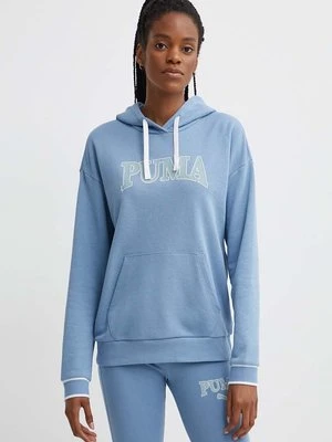 Puma bluza SQUAD damska kolor niebieski z kapturem melanżowa 677899