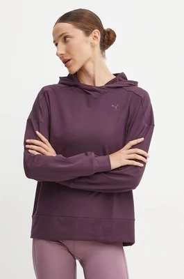 Puma bluza treningowa Cloudspun kolor fioletowy z kapturem gładka 525762