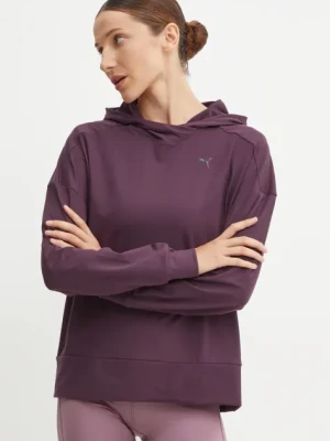 Puma bluza treningowa Cloudspun kolor fioletowy z kapturem gładka 525762