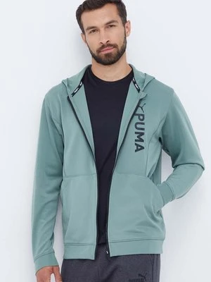 Puma bluza treningowa Fit Double Knit kolor zielony z kapturem z nadrukiem