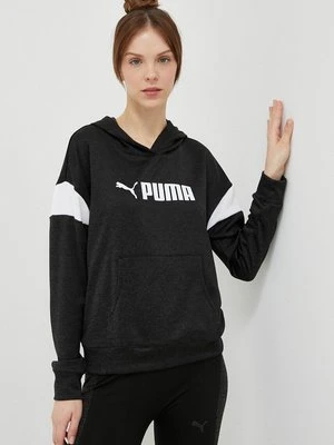 Puma bluza treningowa Fit Tech kolor czarny z kapturem wzorzysta