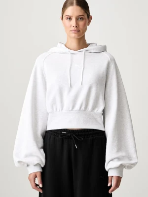 Puma bluza z kapturem damska bawełniana Essentials Cropped Balloon szary