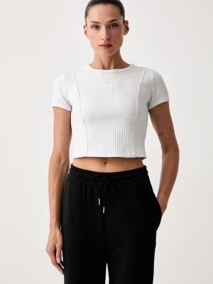 Puma crop top damski Essentials Ribbed szary