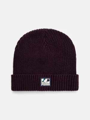 Puma czapka bawełniana Classics Graphic Short Beanie kolor bordowy bawełniana 025680