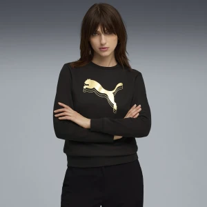 PUMA Damska bluza Essentials z okrągłym dekoltem i metalicznym wykończeniem, Odzież, Czarny,