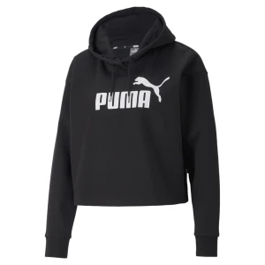 PUMA Damska bluza o skróconym kroju z kapturem z logo Essentials, Odzież, Czarny,
