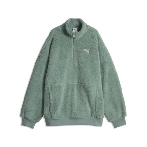 PUMA Damska bluza sherpa o kroju oversize z zamkiem 1 / 2, Odzież, Zielony