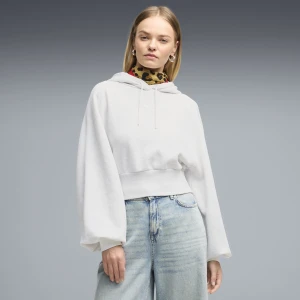 PUMA Damska bluza z kapturem Essentials Cropped z obszernym rękawem, Odzież, Biały
