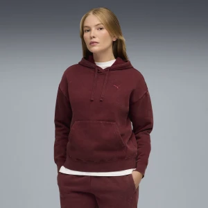 PUMA Damska bluza z kapturem Essentials Elevated o luźnym kroju z efektem sprania, Odzież, Czerwony,