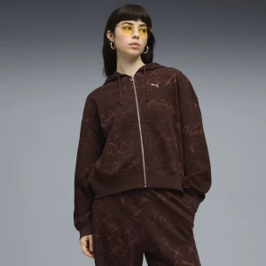 PUMA Damska bluza z kapturem Street Glam oversize na zamek, Odzież, Brązowy,