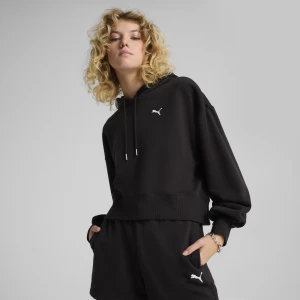 PUMA Damska bluza z kapturem WARDROBE ESS o luźnym skróconym kroju, Odzież, Czarny,