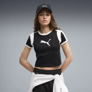 PUMA Damska dopasowana krótka koszulka Graphic Ringer, Odzież, Czarny