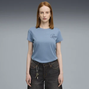 PUMA Damska koszulka ESS SCRIPT, Odzież, Niebieski,