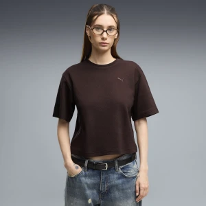 PUMA Damska koszulka Essentials Elevated o luźnym kroju, Odzież, Brązowy