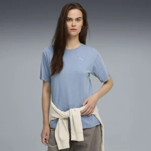 PUMA Damska koszulka Essentials Elevated o luźnym kroju z efektem sprania, Odzież, Niebieski,