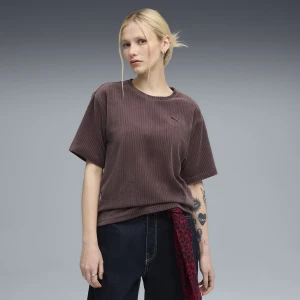 PUMA Damska koszulka Essentials Elevated Velour Rib o luźnym kroju, Odzież, Fioletowy,