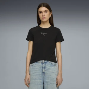 PUMA Damska koszulka Essentials Script, Odzież, Czarny,