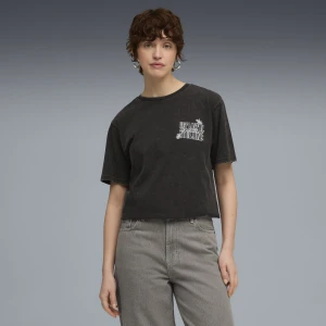 PUMA Damska koszulka o luźnym kroju Paradise Mindset z grafiką i efektem sprania, Odzież, Czarny,