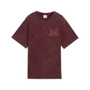 PUMA Damska koszulka o luźnym kroju Paradise Mindset z grafiką i efektem sprania, Odzież, Czerwony,