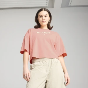 PUMA Damska koszulka oversize PREMIUM ESS z grafiką, Odzież, Różowy,