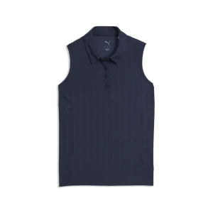 PUMA Damska koszulka polo golfowa Plaid Knit bez rękawów, Akcesoria, Niebieski Deep Navy