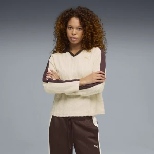 PUMA Damska koszulka polo z długim rękawem T7 o luźnym kroju, Odzież, Biały,