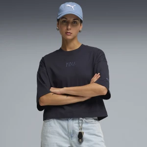 PUMA Damska koszulka Premium Essentials oversize z grafiką, Odzież, Niebieski,