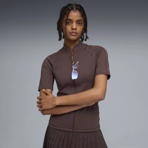 PUMA Damska koszulka T7 o obcisłym kroju, Odzież, Brązowy,