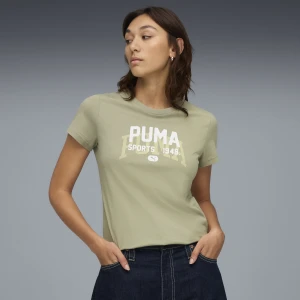 PUMA Damska koszulka z grafiką w uniwersyteckim stylu, Odzież, Zielony,