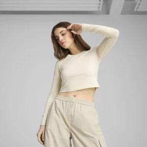 PUMA Damska krótka koszulka WARDROBE ESS z długim rękawem, Odzież, Biały,