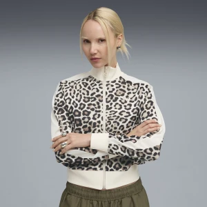 PUMA Damska krótka kurtka dresowa T7 LEO LUXE z nadrukiem na całej powierzchni, Odzież, Biały,