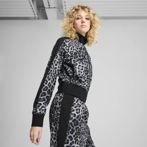 PUMA Damska krótka kurtka dresowa T7 LEO LUXE z nadrukiem na całej powierzchni, Odzież, Czarny,