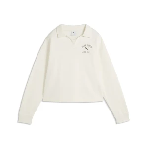 PUMA Damska luźna bluza dresowa Varsity z kołnierzykiem polo, Odzież, Biały